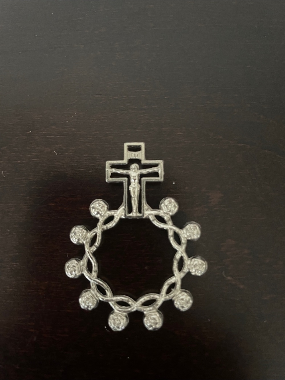 Silver Rosary Ring Pendant with Crucifix